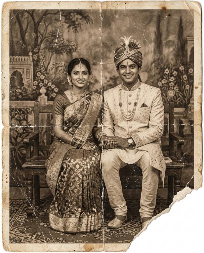 Faded detail from a couple’s portrait